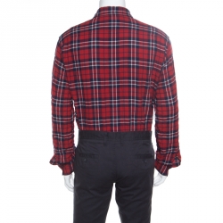 Dsquared2 Red and Blue Plaid Check Cotton Herringbone Weave Relaxed Dan Shirt L