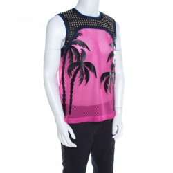 Pre Owned Dsquared2 Pink Mesh Palm Applique Studded Leather Trim Vest XL