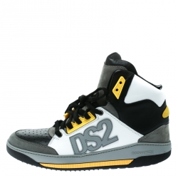 Dsquared2 Tricolor Leather And Suede Logo Appliquè High Top Sneakers Size 43