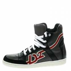 Dsquared2 Grey/Black Leather And Suede High Top Sneakers Size 43
