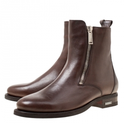 Dsquared2 Brown Leather Double Zipper Ankle Boots Size 44
