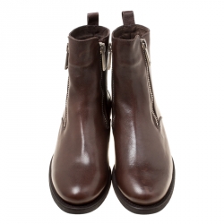 Dsquared2 Brown Leather Double Zipper Ankle Boots Size 44