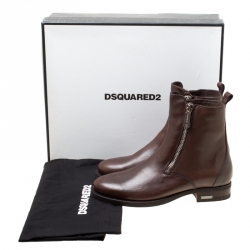 Dsquared2 Brown Leather Double Zipper Ankle Boots Size 44