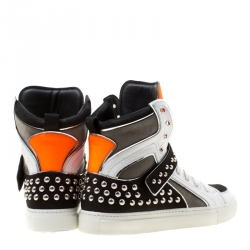 Dsquared2 Tricolor Leather And Suede Studded High Top Sneakers Size 42