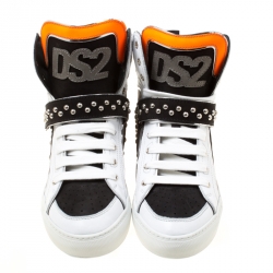 Dsquared2 Tricolor Leather And Suede Studded High Top Sneakers Size 42