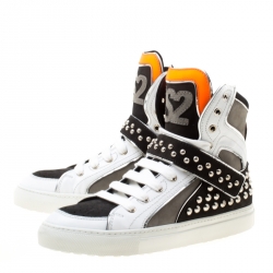 Dsquared2 Tricolor Leather And Suede Studded High Top Sneakers Size 42
