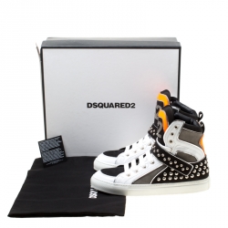 Dsquared2 Tricolor Leather And Suede Studded High Top Sneakers Size 42