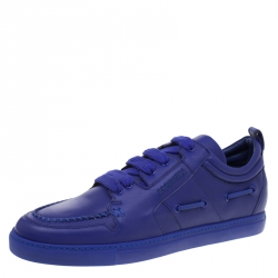 Pre Owned Dsquared2 Blue Leather Whipstitch Detail Sneakers Size 45 