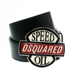 Dsquared2 Black Leather Speed Oil Belt Size 90 CM