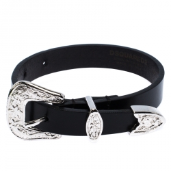 Dsquared2 Black Leather Hawaiian Rocker Gothika Bracelet M