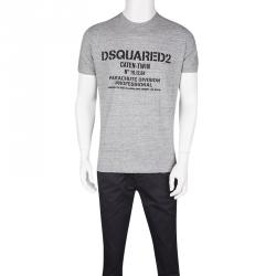 Pre Owned Dsquared2 Grey Slub Jersey Printed Short Sleeve Crew Neck T-Shirt L