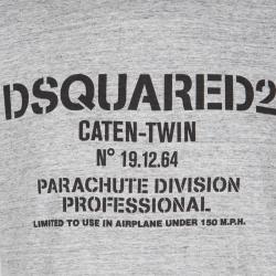 Pre Owned Dsquared2 Grey Slub Jersey Printed Short Sleeve Crew Neck T-Shirt L