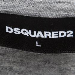 Pre Owned Dsquared2 Grey Slub Jersey Printed Short Sleeve Crew Neck T-Shirt L