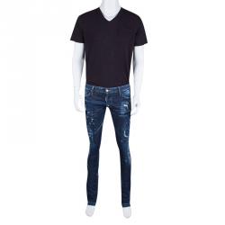 Pre Owned Dsquared2 Indigo Faded Effect Distressed Frayed Hem Skinny Jeans L
