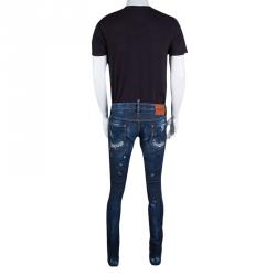 Pre Owned Dsquared2 Indigo Faded Effect Distressed Frayed Hem Skinny Jeans L
