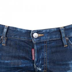 Pre Owned Dsquared2 Indigo Faded Effect Distressed Frayed Hem Skinny Jeans L