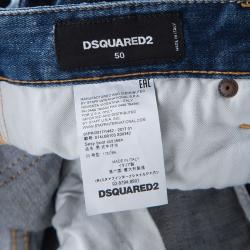 Pre Owned Dsquared2 Indigo Faded Effect Distressed Frayed Hem Skinny Jeans L