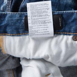 Pre Owned Dsquared2 Indigo Faded Effect Distressed Frayed Hem Skinny Jeans L