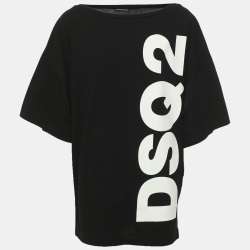 Pre Owned Dsquared2 Black Logo Printed Cotton T-Shirt M