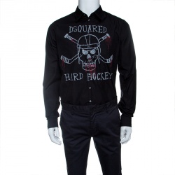 Dsquared2 Black Printed Cotton Long Sleeve Hard Hockey Shirt L