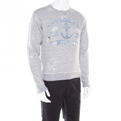 Dsquared2 Grey Cotton Melange Crew Neck Distressed Sweatshirt S