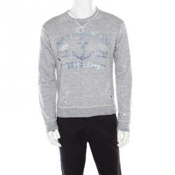 Dsquared2 Grey Cotton Melange Crew Neck Distressed Sweatshirt S