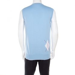 DSquared2 Sky Blue Cotton Argyle Pattern Detail Sweater Vest XL