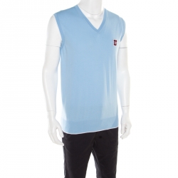 DSquared2 Sky Blue Cotton Argyle Pattern Detail Sweater Vest XL