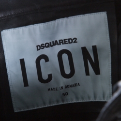 Dsquared2 Black Calf Leather Ribbed Panel Detail Tapered Trousers L