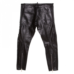 Dsquared2 Black Calf Leather Ribbed Panel Detail Tapered Trousers L