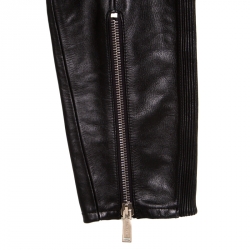 Dsquared2 Black Calf Leather Ribbed Panel Detail Tapered Trousers L