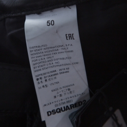 Dsquared2 Black Calf Leather Ribbed Panel Detail Tapered Trousers L