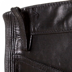 Dsquared2 Black Calf Leather Ribbed Panel Detail Tapered Trousers L