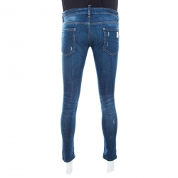 DSquared2 Indigo Faded Effect Denim Distressed Slim Jeans M