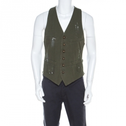 Dsquared2 Military Green Cotton and Flannel Gilet Vest L 