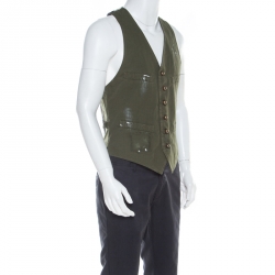 Dsquared2 Military Green Cotton and Flannel Gilet Vest L 