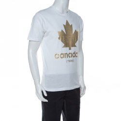Pre Owned Dsquared2 White Cotton Gold Leaf Canada T-shirt M