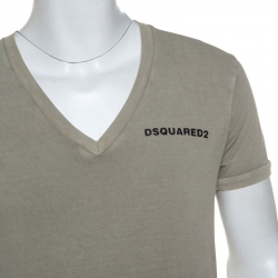 Pre Owned Dsquared2 Beige Cotton Arizona Printed V Neck T Shirt M