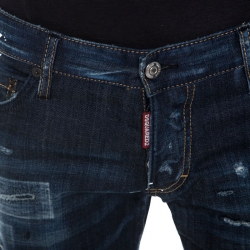 Pre Owned Dsquared2 Blue Distressed Denim Paint Splatter Detail Jeans L