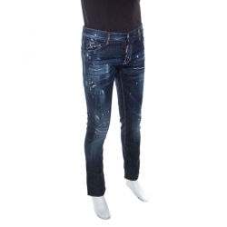 Pre Owned Dsquared2 Blue Distressed Denim Paint Splatter Detail Jeans L