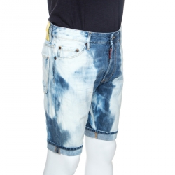 Pre Owned Dsquared2 Indigo Bleach Washed Denim Glam Head Shorts L