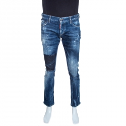 Dsquared2 Indigo Faded Effect Denim Distressed Slim Jeans M