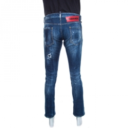 Dsquared2 Indigo Faded Effect Denim Distressed Slim Jeans M