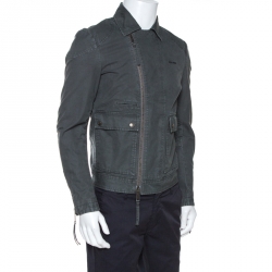 Dsquared2 Grey Cotton Zip Front Biker Jacket S
