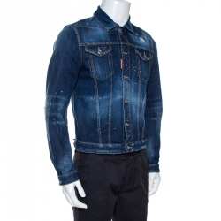 Dsquared2 Indigo Graphic Print Appliqued Classic Jean Jacket M