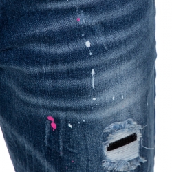 Dsquared2 Indigo Medium Wash Distressed Denim Patched Jeans M