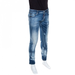 Dsquared2 Indigo Medium Wash Distressed Denim Slim Jeans L