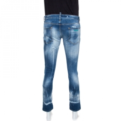 Dsquared2 Indigo Medium Wash Distressed Denim Slim Jeans L