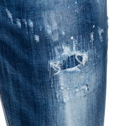 Dsquared2 Indigo Medium Wash Distressed Denim Slim Jeans L