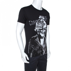 Pre Owned Dsquared2 Black Graphic Print Cotton Chic Dan Fit T-Shirt M